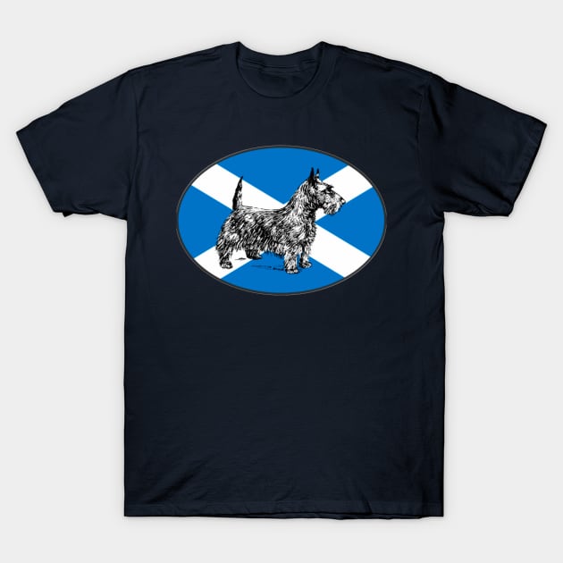 Scottie Dog / Scottish Terrier, with the flag of Scotland T-Shirt by pickledpossums